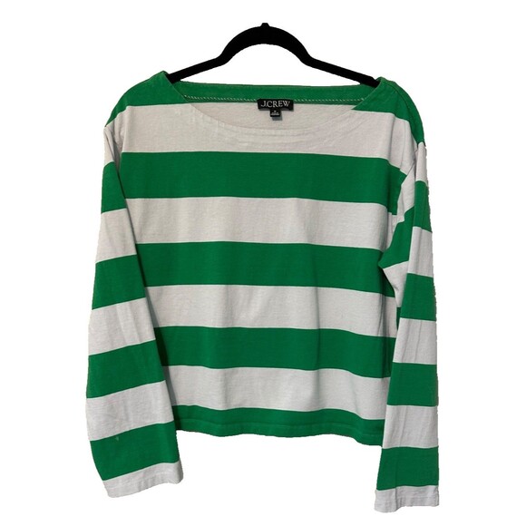 J.Crew relaxed, long sleeve Boat Neck Green Striped top M‎ - Picture 5 of 12